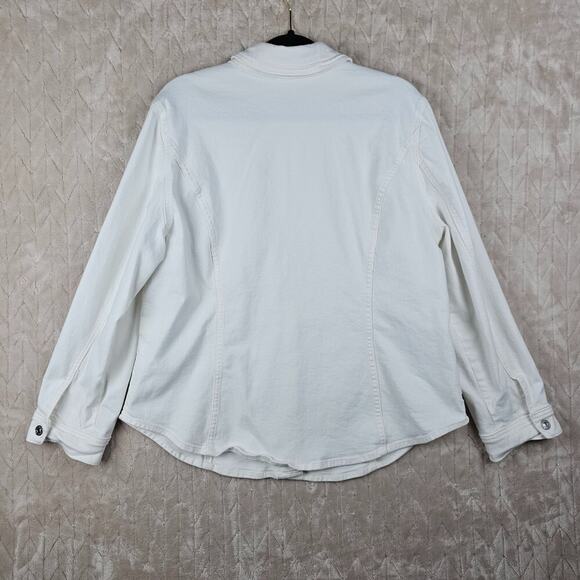 Chicos Denim Jacket XL 3 White Stretch Classic Minimal Preppy Layering Staple - Picture 4 of 6
